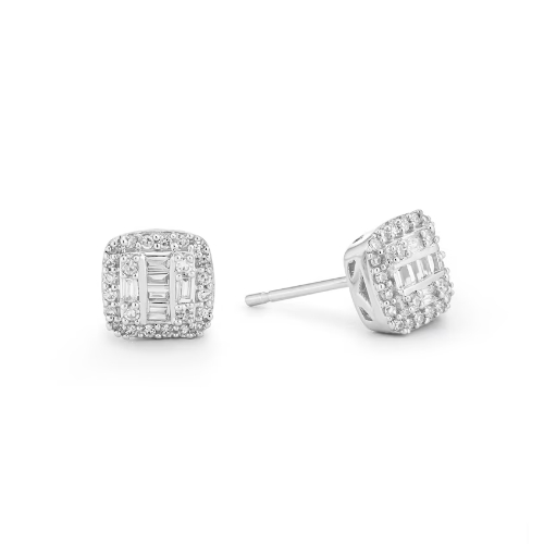 9ct White Gold 0.15ct Diamond Multi-Stone Square Earrings