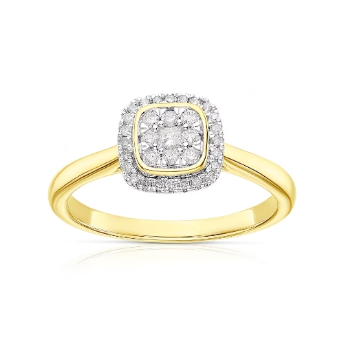 9ct Yellow Gold 0.20ct Diamond Cushion Shape Halo Ring
