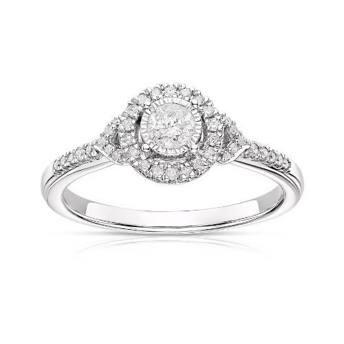 9ct White Gold Solitaire Round Halo 0.25ct Diamond Ring