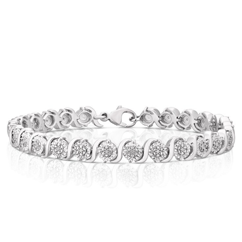 Sterling Silver 0.10ct Diamond Illusion Tennis Bracelet