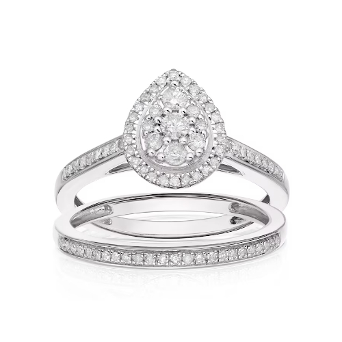 Perfect Fit 9ct White Gold 0.33ct Total Diamond Pear Bridal Set