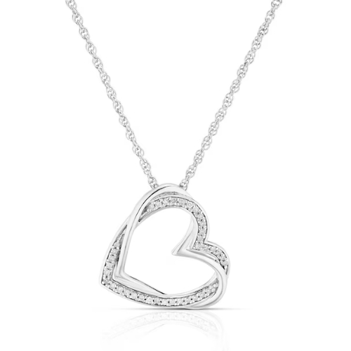 Sterling Silver 0.10ct Diamond Double Heart Pendant Necklace