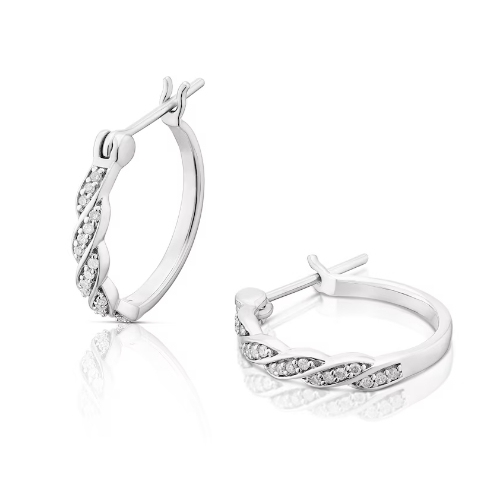 Sterling Silver 0.12ct Diamond Twist Hoop Earrings