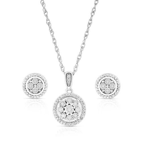 Sterling Silver Round Diamond Earrings & Pendant Boxed Set