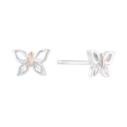 Children's Sterling Silver Rose Gold Plated CZ Butterfly Earrings