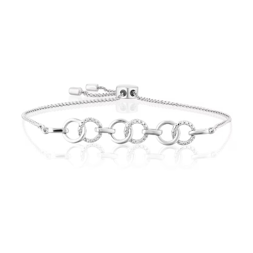 Sterling Silver Diamond Interlocking Circles Bolo Bracelet