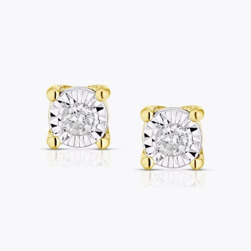 9ct Yellow Gold Diamond Illusion Set Soltaire Stud Earrings