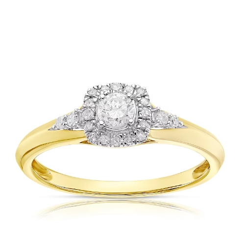 9ct Yellow Gold 0.25ct Total Diamond Cushion Halo Ring
