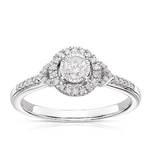 9ct White Gold Solitaire Round Halo 0.25ct Diamond Ring
