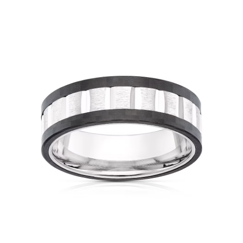 Men's Titanium Black Edge Textured Ring