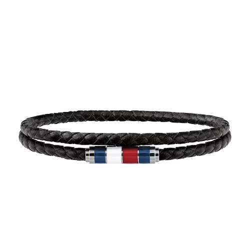 Tommy Hilfiger Men's Black Double Layer Leather Bracelet