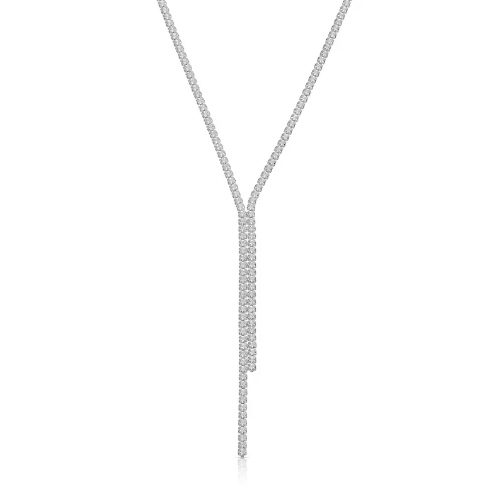 Silver Plated Cubic Zirconia Drop Pendant Necklace