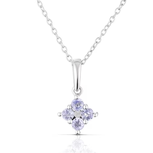 Sterling Silver Tanzanite Diamond Flower Pendant