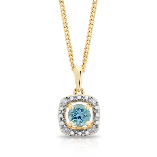 Sterling Silver & 18ct Gold Plated Vermeil Diamond & Swiss Blue Topaz Pendant