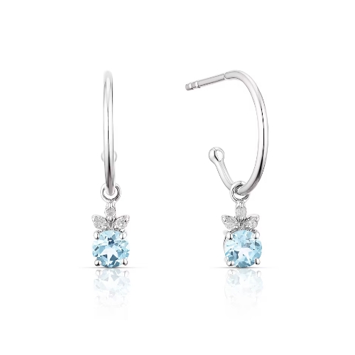 Sterling Silver Blue Topaz 0.05ct Diamond Drop Hoop Earrings