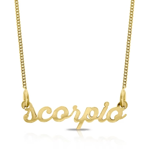 Sterling Silver & 18ct Gold Plated Vermeil Zodiac Scorpio Nameplate Necklace
