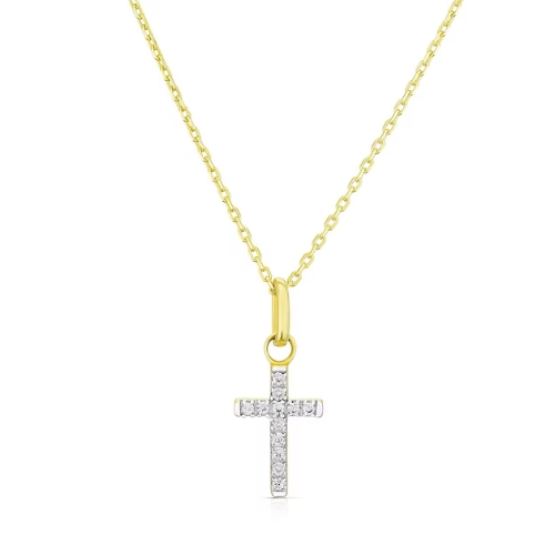 Children's 9ct Yellow Gold Cubic Zirconia Cross Pendant Necklace