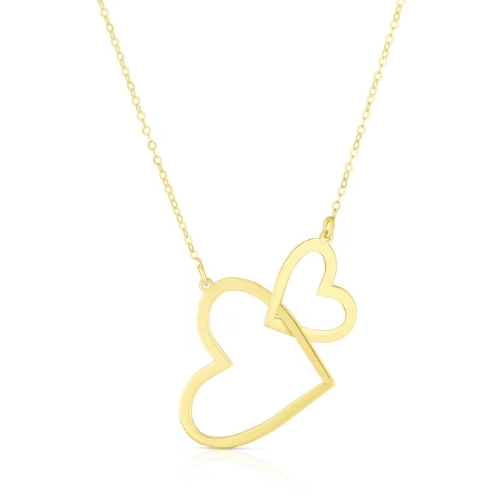 9ct Yellow Gold Double Open Heart & Bead Necklace