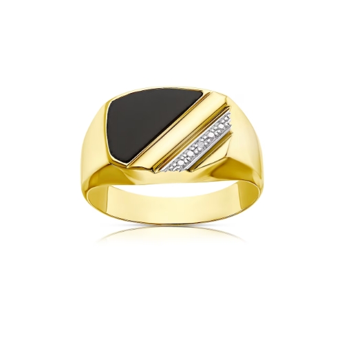 9ct Yellow Gold Diamond & Onyx Signet Ring