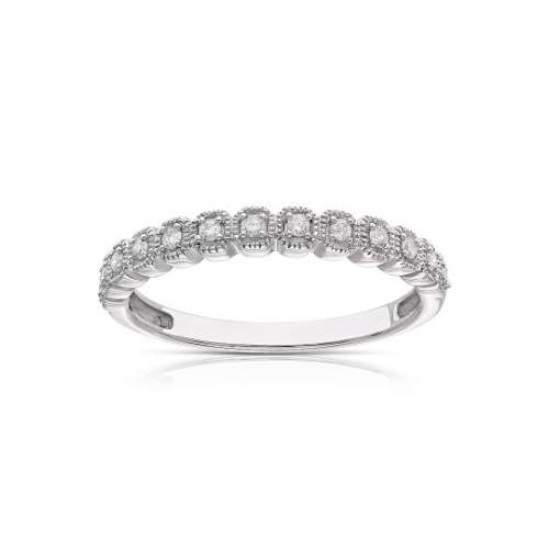 9ct White Gold 0.10ct Diamond Square Detail Eternity Ring
