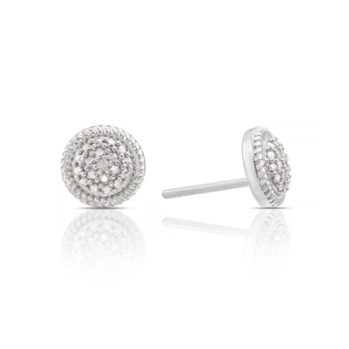Sterling Silver Diamond Circle Stud Earrings