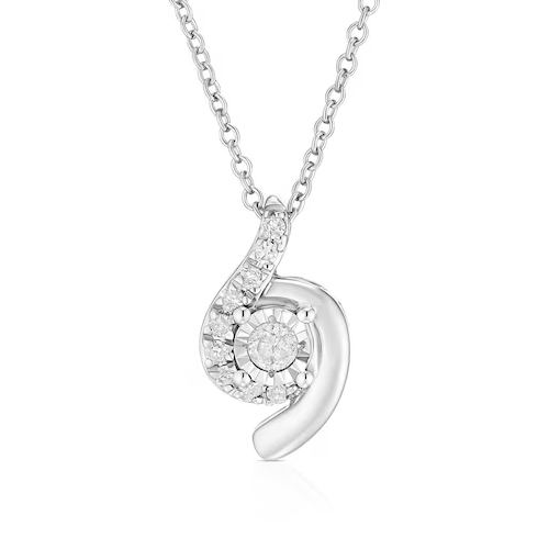 9ct White Gold 0.10ct Diamond Twist Pendant Necklace