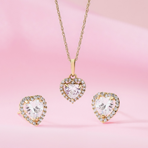 9ct Yellow Gold Cubic Zirconia Halo Heart