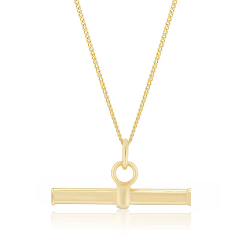 9ct Yellow Gold Round T-Bar Pendant 18'' Necklace