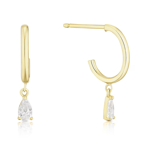 9ct Yellow Gold Pear Cubic Zirconia Open Hoop Earrings