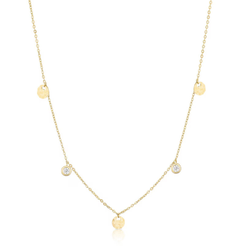 9ct Yellow Gold Diamond Cut & Cubic Zirconia Disc Necklace