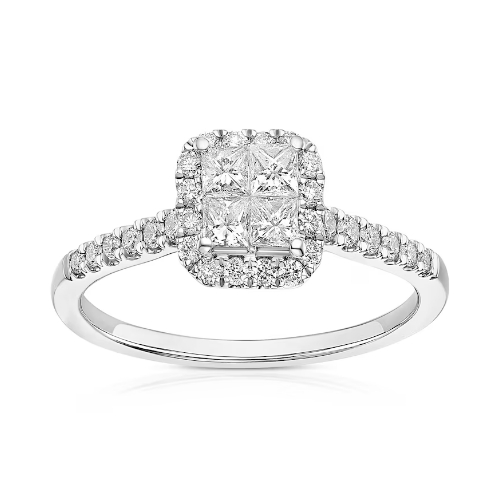 9ct White Gold 0.50ct Diamond Cushion Cluster Ring