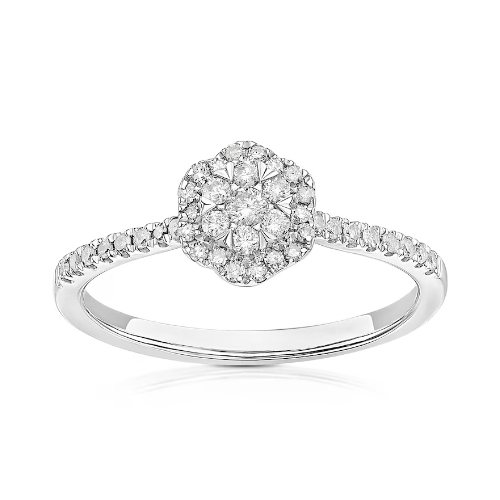 9ct White Gold 0.25ct Diamond Flower Cluster Ring