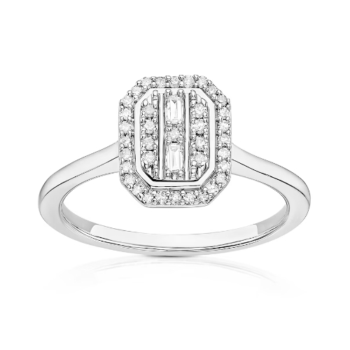 9ct White Gold 0.15ct Diamond Emerald Cluster Ring