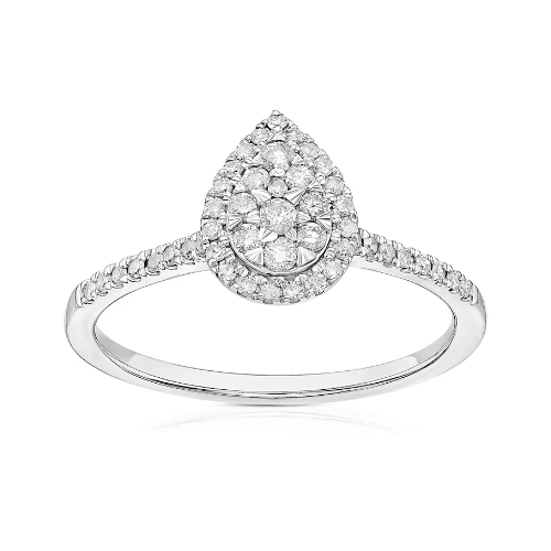 9ct White Gold 0.25ct Diamond Pear Cluster Ring