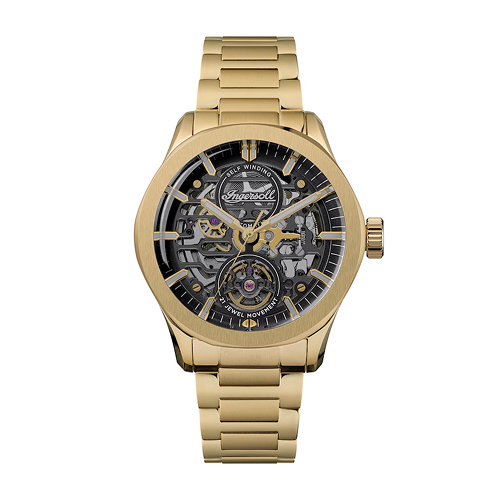 Ingersoll Bronc Men's Automatic Black Skeleton Dial Gold Tone Stainless Steel Watch