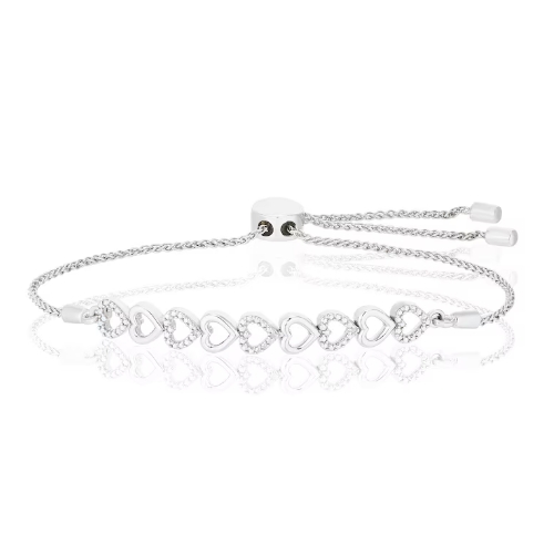 Sterling Silver Chain Of Hearts Diamond Bolo Bracelet