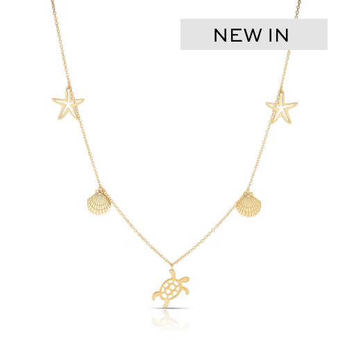 Yellow Gold Ocean Themed Pendant Necklace