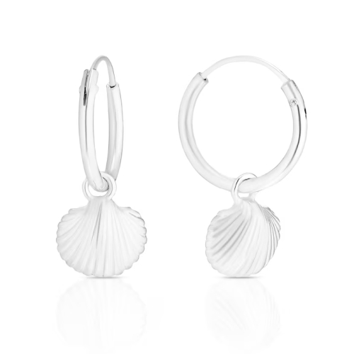 Sterling Silver Shell Drop Sleeper Hoop Earrings