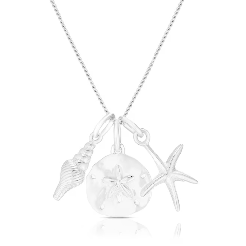 Sterling Silver Shell, Starfish & Disc Pendant Necklace