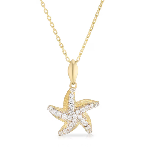 9ct Yellow Gold Cubic Zirconia Starfish Pendant Necklace
