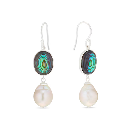 Sterling Silver Freshwater Pearl & Abalone Drop Earrings