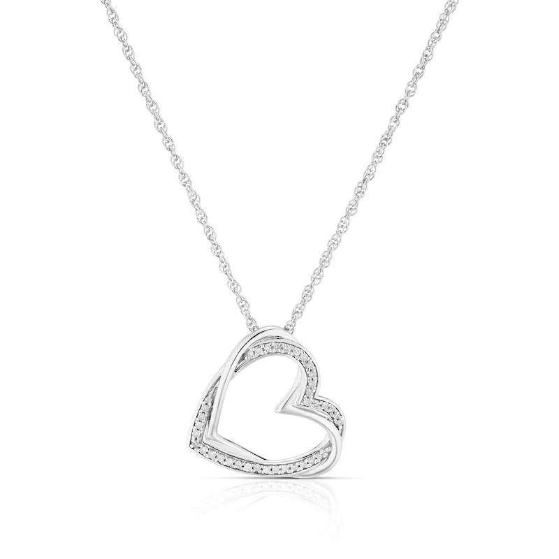 Sterling Silver Heart Necklace with 0.10ct Round Clear Diamond