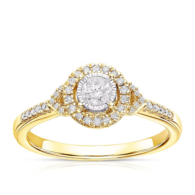 Engagement Ring 9ct Yellow Gold Illusion Set Halo 0.25ct Diamond Ring