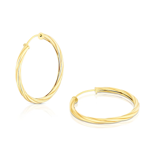 9ct Yellow Gold 20mm Twisted Sleeper Hoop Earrings