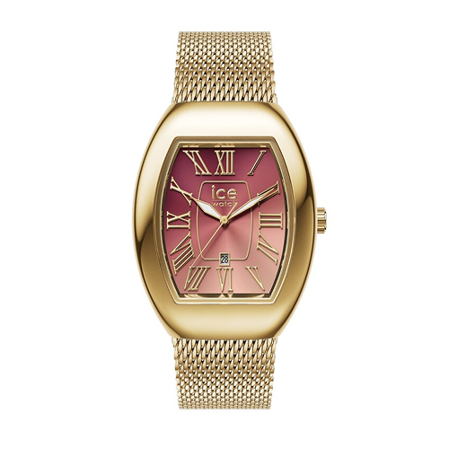 Ice Boliday Dome Pink Dial & Gold Tone IP Milanese Mesh Bracelet Watch