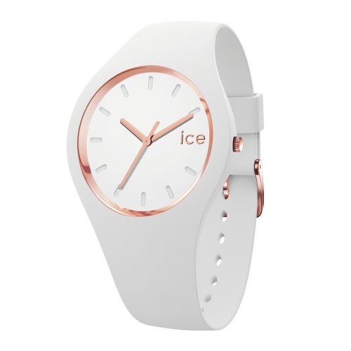 Ice Glam 37mm Rose Gold Tone & White Silicone Strap Watch
