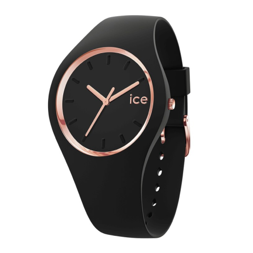 Ice Glam Rose Gold Tone & Black Silicone Strap Watch