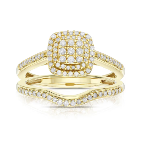Engagement Ring Perfect Fit 9ct Yellow Gold Cushion Cluster Bridal Set 0.33ct Diamond Ring
