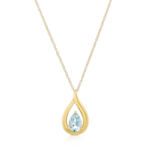 9ct Yellow Gold Blue Topaz Teardrop Pendant Necklace