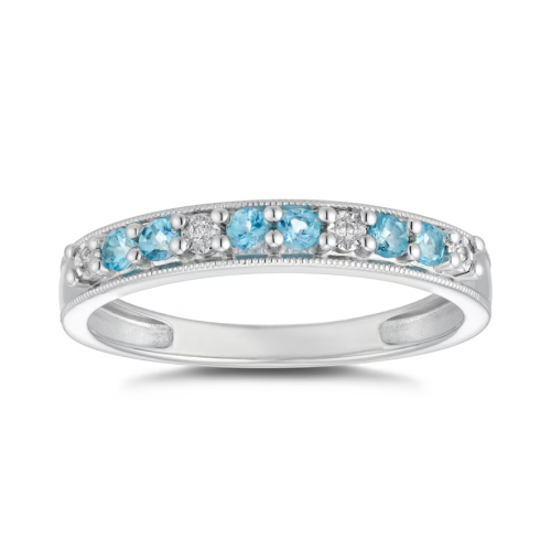 Sterling Silver Blue Topaz & Diamond Eternity Ring